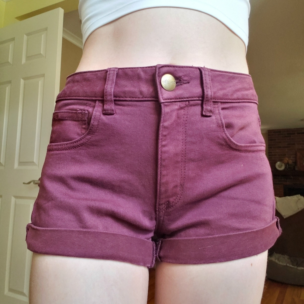 AEO Hi Rise Maroon Shorts